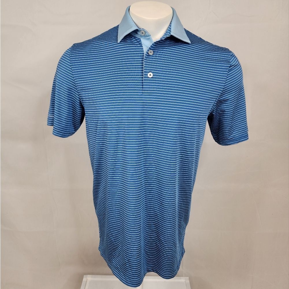 Southern Tide Blue Striped Short Sleeve Polo Shirt Sz M